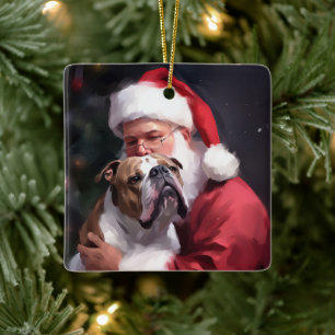 Pitbull mit Weihnachtsmann Festive Weihnachten Keramikornament