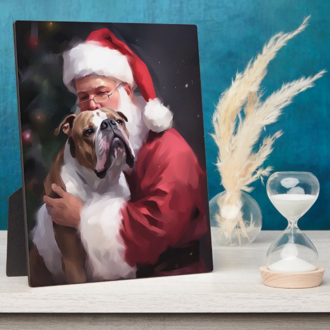 Pitbull mit Weihnachtsmann Weihnachten Fotoplatte (Seite)
