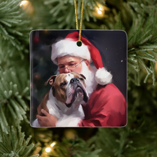 Pitbull mit Weihnachtsmann Weihnachten Keramikornament (Baum)