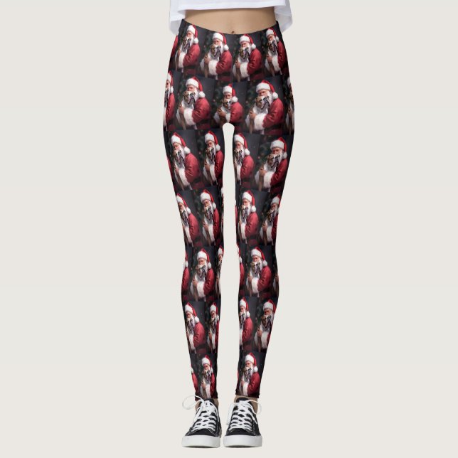 Pitbull mit Weihnachtsmann Weihnachten Leggings (Vorderseite)
