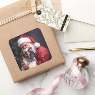 Pitbull mit Weihnachtsmann Weihnachten Quadratischer Aufkleber