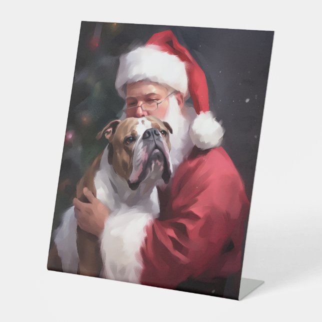 Pitbull mit Weihnachtsmann Weihnachten Sockelschild (Vorderseite)