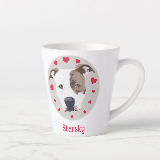 Pitbull Niedlich Red Hearts Pet Liebe Illustration Milchtasse (Rechts)