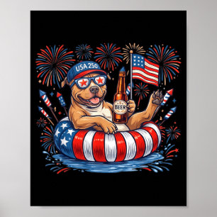 Pitbull Patriotischer Hund Bier Trinken 4. Juli Poster