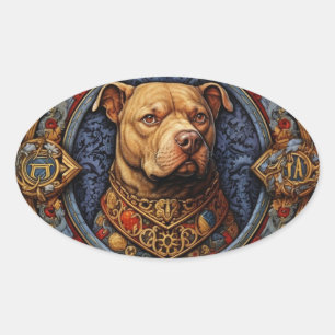 Pitbull " Pittie " Heraldischer Mittelaltersticker Ovaler Aufkleber