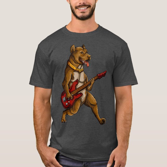 Pitbull Playing Gitarre Funny Pit Bull Pittie T-Shirt (Vorderseite)