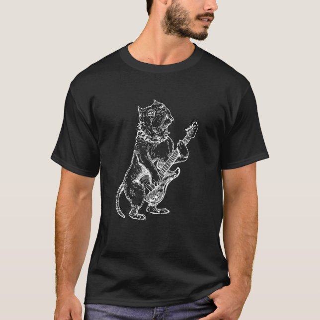 Pitbull Playing Guitar Dog Guitarist Animal Rock M T-Shirt (Vorderseite)