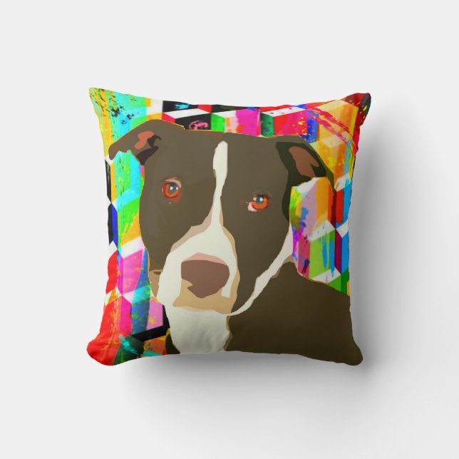 Pitbull Portrait Pop Art Kissen (Vorderseite)
