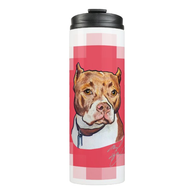 Pitbull... Portraits für Haustiere Thermosbecher (Vorderseite)