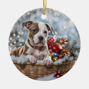 Pitbull Puppy Dog Weihnachtsfeiertag Keramik Ornament