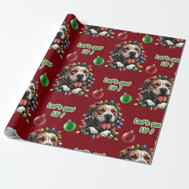 Pitbull Puppy Lasse sich beleuchten Funny Christma Geschenkpapier (Ungerollt)
