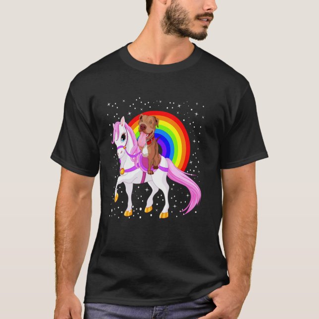 Pitbull Regenbogen Pferd T-Shirt (Vorderseite)