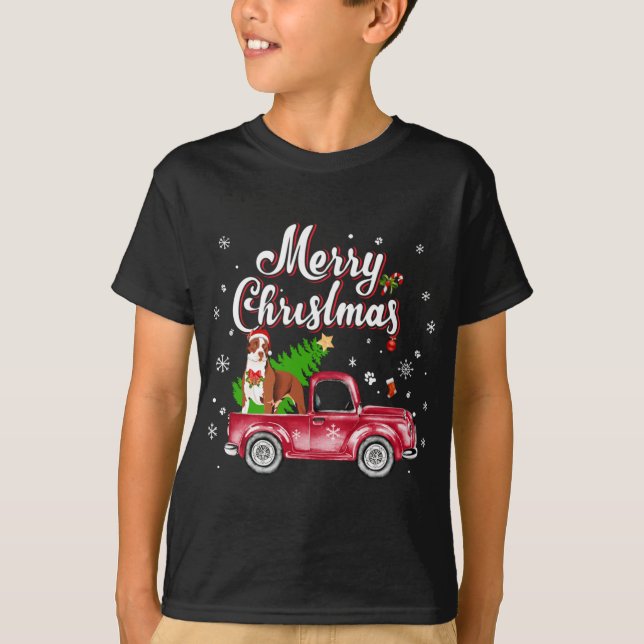 Pitbull Rides Red Truck Weihnachten Pajama T-Shirt (Vorderseite)
