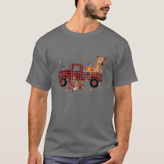 Pitbull Riding Truck Pumpkin Herbstleaves Fall T-Shirt