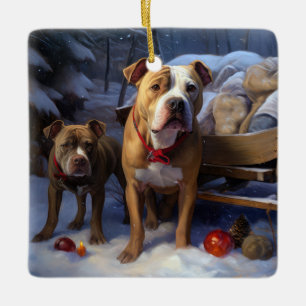 Pitbull Schneeschlitten Weihnachtsdekoration Keramikornament