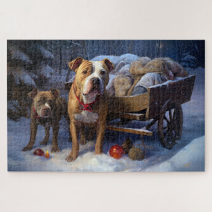 Pitbull Schneeschlitten Weihnachtsdekoration Puzzle