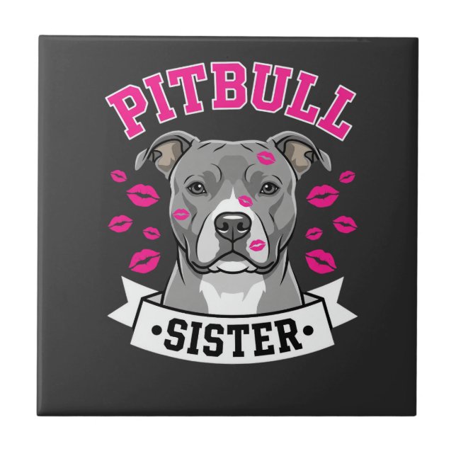 Pitbull-Schwester-Hundefreund-Vektordesign Fliese (Vorderseite)