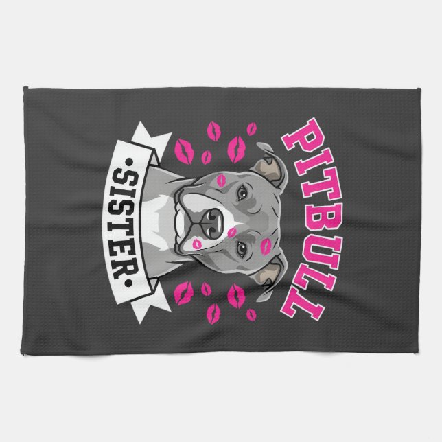 Pitbull-Schwester-Hundefreund-Vektordesign Geschirrtuch (Horizontal)