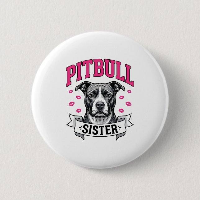 Pitbull-Schwester Vintage-Hundefreund Vektor-Desig Button (Vorderseite)