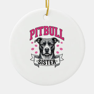 Pitbull-Schwester Vintage-Hundefreund Vektor-Desig Keramik Ornament