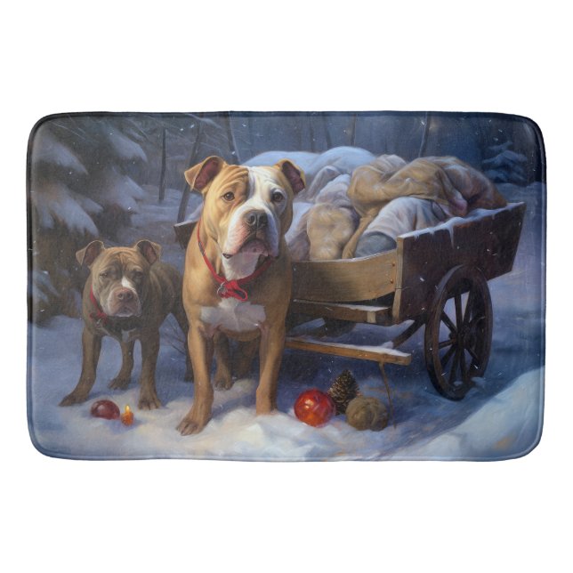 Pitbull Snowy Sleigh Weihnachtsdekor Badematte (Vorderseite)