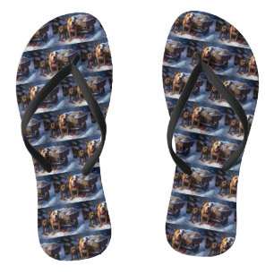 Pitbull Snowy Sleigh Weihnachtsdekor Flip Flops