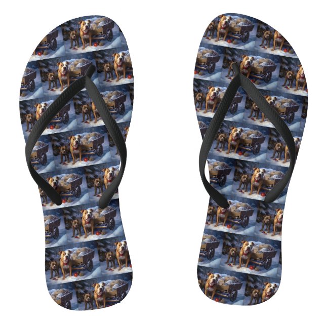 Pitbull Snowy Sleigh Weihnachtsdekor Flip Flops (Fußbett)
