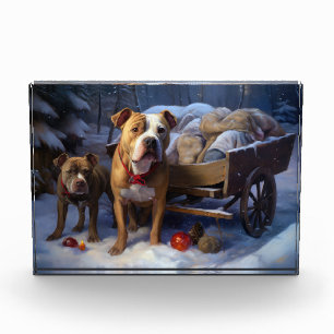 Pitbull Snowy Sleigh Weihnachtsdekor Fotoblock