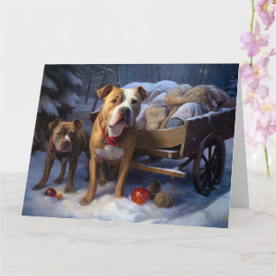 Pitbull Snowy Sleigh Weihnachtsdekor Karte