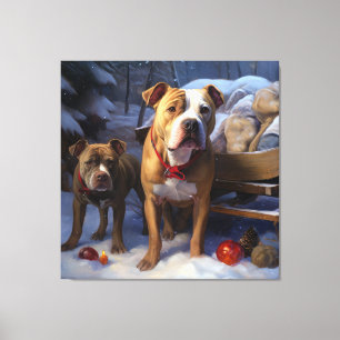 Pitbull Snowy Sleigh Weihnachtsdekor Leinwanddruck