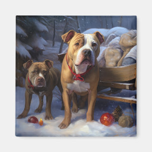 Pitbull Snowy Sleigh Weihnachtsdekor Magnet