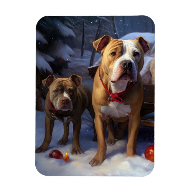 Pitbull Snowy Sleigh Weihnachtsdekor Magnet (Vertikal)