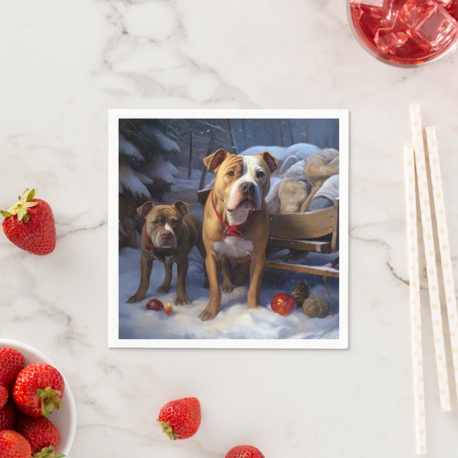 Pitbull Snowy Sleigh Weihnachtsdekor Serviette (Beispiel)