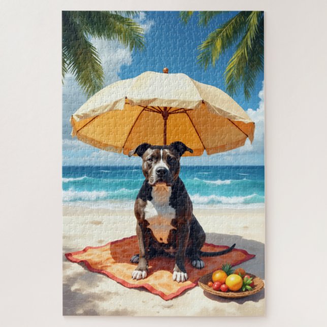 Pitbull Strand Relax Szene Puzzle (Vertikal)