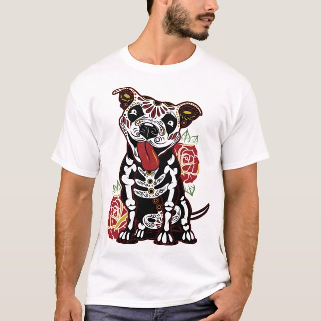 Pitbull Sugar Skull for Women, Men Pitbull Mama, D T-Shirt (Vorderseite)