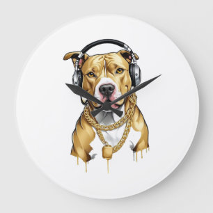 Pitbull-T-Shirt Streetstyle Große Wanduhr