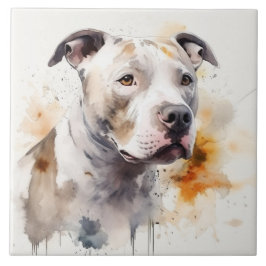 Pitbull Terrier Watercolor Hund Kunst Fliese