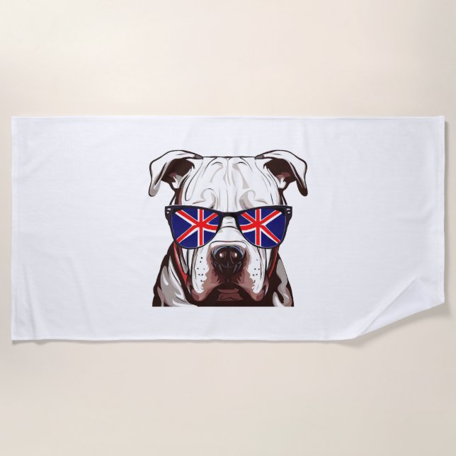 Pitbull Tragen Union Jack Sonnenbrille Strandtuch (Vorderseite)