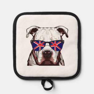 Pitbull Tragen Union Jack Sonnenbrille Topflappen