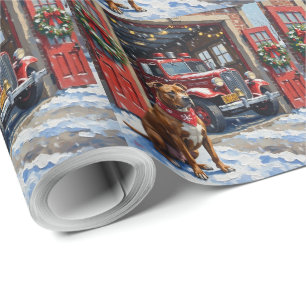 Pitbull-Typ-Hund-Weihnachten-Feuerwache-Feiertag Geschenkpapier