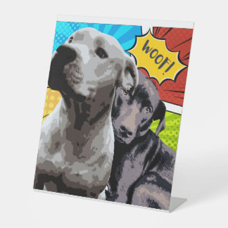 Pitbull und Staffy Originalkunst meiner zwei Hunde Sockelschild