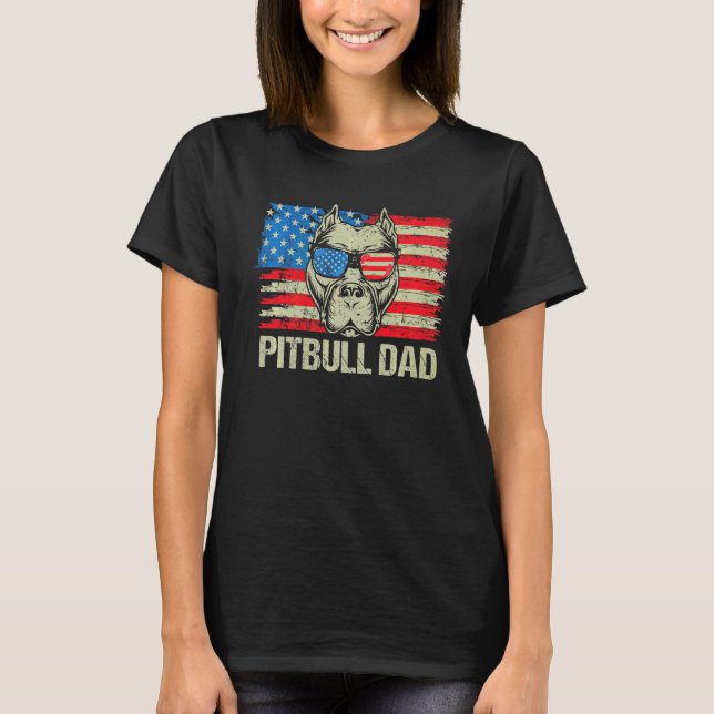 Pitbull Vater American Pit Bull Dog US Flag 4. J T-Shirt (Vorderseite)