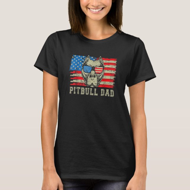 Pitbull Vater American Pit Bull Dog US Flag 4. J T-Shirt (Vorderseite)