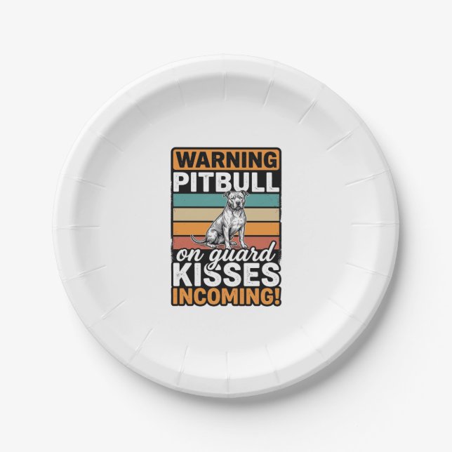 Pitbull-Warnung Küsse Eingehend Vintage-Hund-Desig Pappteller (Vorderseite)