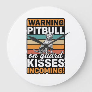 Pitbull-Warnung Küsse Eingehend Vintage-Hundedesig Große Wanduhr