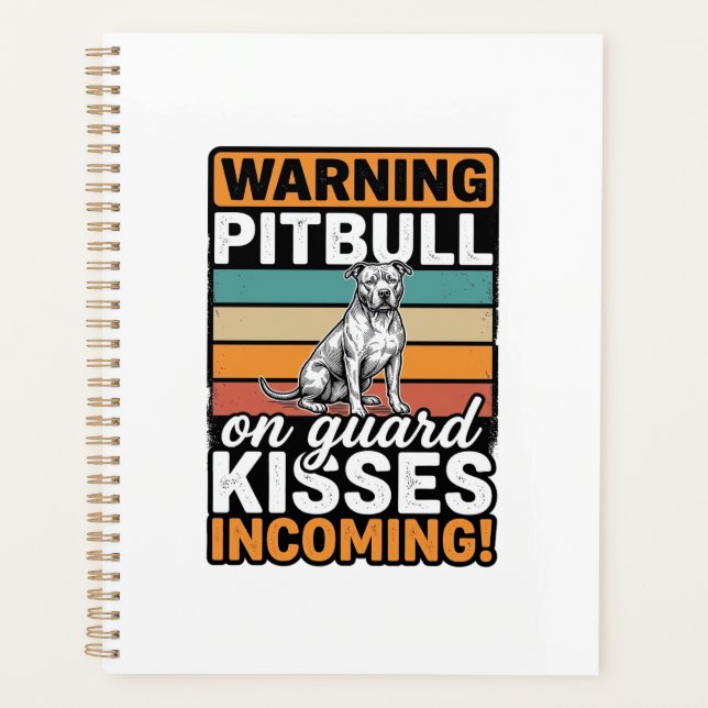 Pitbull-Warnung Küsse Eingehend Vintage-Hundedesig Planer (Vorderseite)