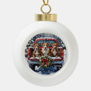 Pitbull Weihnachten Roter LKW Urlaub Keramik Kugel-Ornament