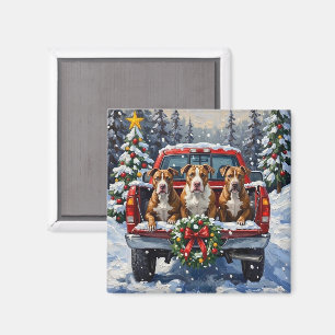 Pitbull Weihnachten Roter LKW Urlaub Magnet