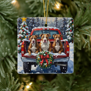 Pitbull Weihnachten Rotes Lastwagen Ferien Keramikornament