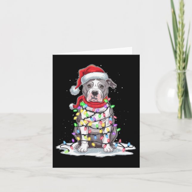 Pitbull Weihnachtsbaum Weihnachtsmannmütze Lights  Karte (Vorderseite)